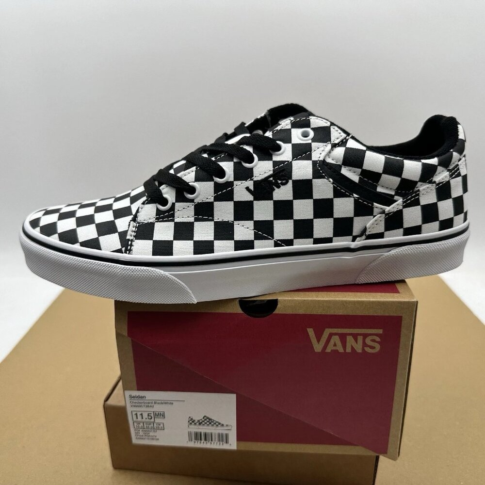 Vans Seldan Checkerboard Black/White Men's Skate Shoes Canvas Sneakers NIB 11.5